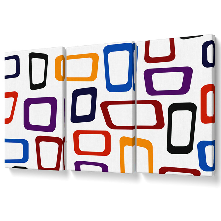 Ivy Bronx Rainbow Squares 3 Piece Wrapped Canvas Graphic Art